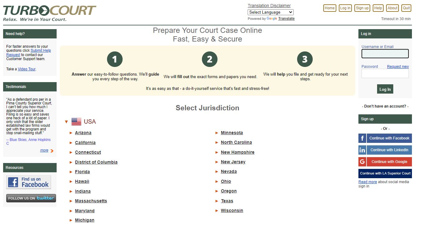 TurboCourt - Legal Paperwork Assistance - Select filing location in ...